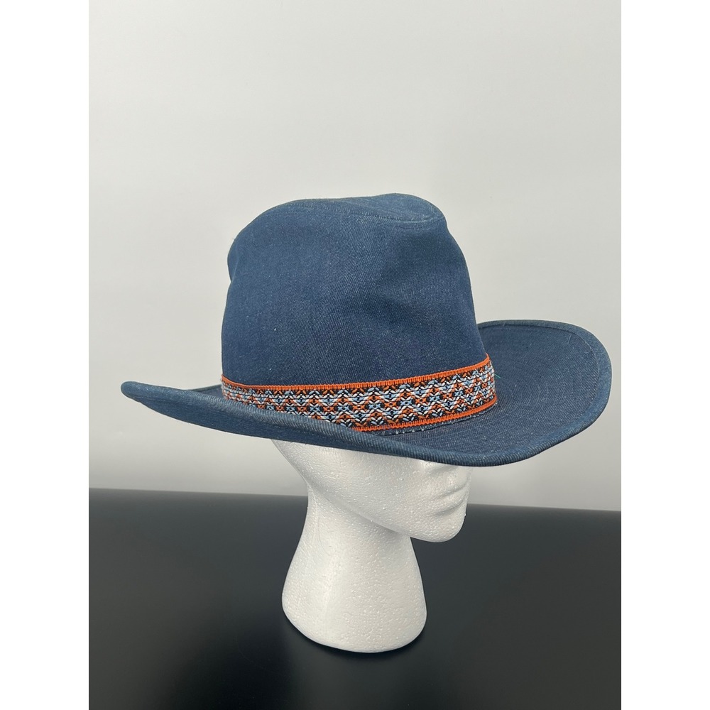 Vintage Denim Cowboy Hat Western Style Blue One Size Americana Boho Rodeo Retro